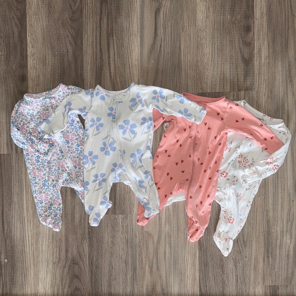 Floral and Ladybug Baby Onesies Set